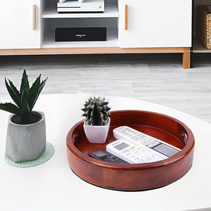 Bandeja de servicio redonda de madera de mango con asas recortadas, Juego de 2 de estilo rústico hecho a mano para comidas, aperitivos, cocina, mesa de centro, encimera - Product Image 5