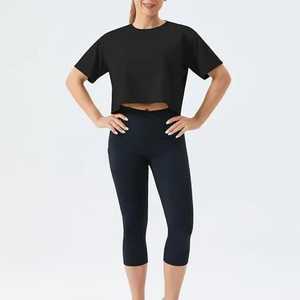 Col rond Boxy recadrée t-shirt blanc promotionnel en gros coton haut court sexy t-shirts pour femmes - Product Image 3