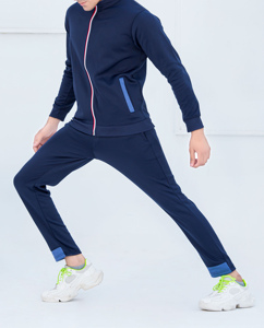 Survêtement sportif en molleton doux et respirant 100% coton pour l'hiver, confortable, épais, deux pièces, fermeture éclair, imprimé décontracté, teint - Product Image 4