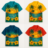 Kemeja Hawaii Floral Anti-Kerut Sublimasi Custom, Kancing Penuh, Poliester Ringan, Lengan Setengah, Musim Panas, Pria |   Seluruhnya