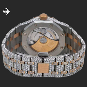 20mm Stunning Fancy Dual Tone White Rose Stainless Steel Band Business Fashion Quartz <b>Watch</b> for <b>Men</b> Full Iced Mossianite Diamond - Product Image 4