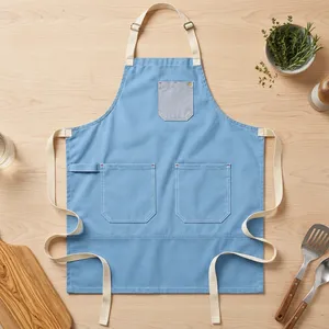 Delantal de Lona Azul Clásico Reutilizable con Múltiples Bolsillos para Cocinar y Uso Diario - Product Image 1