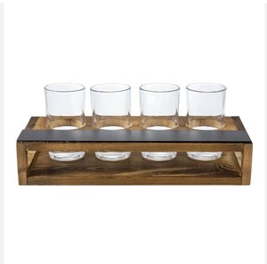 ชุดถาดไม้สนสีน้ำตาลไหม้แบบชนบทจำนวน2ชิ้นที่วางแก้วเบียร์4ชิ้นพร้อมป้ายชอล์กลบได้สำหรับใช้ในบ้าน - Product Image 4