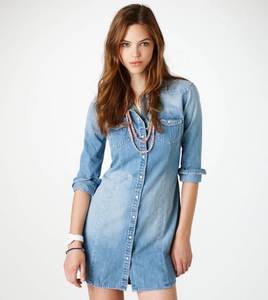 เดรสผ้ายีนส์แบบลำลองของผู้หญิงเดรสยีนส์ยาวถึงเข่าชุดเดรสระบายอากาศได้มีสายคาดเอวแขนยาว - Product Image 4