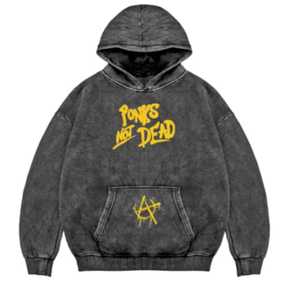 Sudadera con Capucha Unisex de Corte Regular, Estilo Punk, Lavado Ácido, Bordada, 100% Algodón, Diseño Estético Impreso de Alta Calidad, Bolsillos, Secado Rápido - Product Image 2