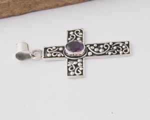 Handmade Amethyst <b>Cross</b> Pendant Sterling Silver Christian Jewelry Religious Pendant Gift For Women And Men - Product Image 5