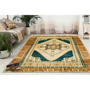 พรมลายดอกไม้สีน้ำตาลสไตล์ตุรกี: ลายโบราณแบบชาติพันธุ์ พรมพิมพ์กันลื่น ขนนุ่ม - Product Image 1