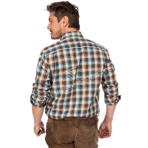 Camisa de tela de algodón 100% personalizada OEM para hombre, camisa de manga larga con cierre de botón, cuello redondo en el interior, etiqueta tejida de cuello personalizado - Product Image 6