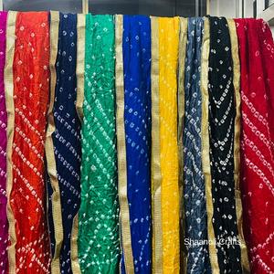 Dupatta Bandhani de luxe et tendance en provenance d'Inde, nouveau dupatta Bandhani en soie avec tissage Zari pour mariage - Product Image 4