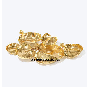 Hoja decorativa de latón elegante diseño de rama de acero inoxidable brillante pulido redondo cuenco de fruta y chocolate de calidad de lujo - Product Image 4