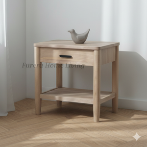 Table de chevet Lyne en teck massif, 1 tiroir, écologique, hauteur réglable, luxueuse, moderne, chambre à coucher, salon, appartement, gris délavé - Product Image 1