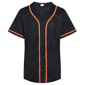 Black <b>Baseball</b> Jersey With Orange Trim Short Sleeve Button Front Mesh Unisex Adult Sport Apparel - Product Image 1