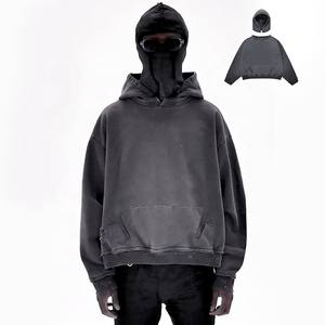 Sudadera con capucha lavada con ácido de peso pesado personalizable, transpirable de talla grande con parche bordado vintage y capucha desmontable - Product Image 2