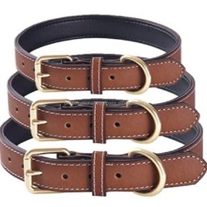 Collar para Perro de Cuero Genuino de Alta Calidad, Color Marrón, con Acolchado Suave de Piel de Vaca, Costuras y Herrajes Ajustables Chapados en Latón - Product Image 6