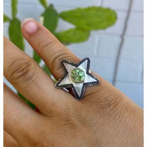 Sterling <b>Silver</b> Star <b>Ring</b> with Sonoran Gold Turquoise Size 6-<b>Boho</b> Statement Jewelry for Everyday Wear - Product Image 2