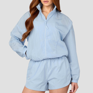 Conjunto Deportivo Casual de 2 Piezas para Mujer, Color Rosa, con Capucha, Chaqueta Ligera de Secado Rápido con Cierre y Pantalones Cortos, Ropa Deportiva de Verano - Product Image 4