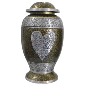 Urnas de cremación para adultos de aluminio con diseño de ala de banda de grabado Peltre y mármol marrón Acabado para cenizas humanas. - Product Image 1