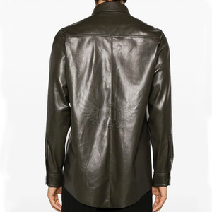 Chemises en cuir pour hommes de couleur unie conçues sur mesure High Street Style Cotton Streetwear Low quantité minimale de commande ODM Supply - Product Image 4