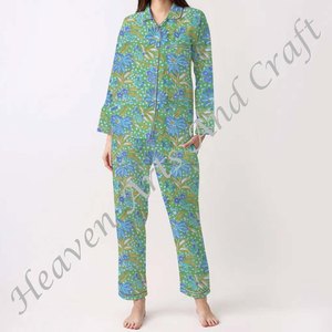 Pijama indio de algodón puro 100% para mujer, conjunto de algodón para Primavera/Verano Floral/personaje/letra/patrón/vacaciones/patrón de árbol de coco - Product Image 3