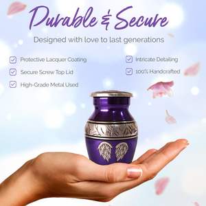 <b>Small</b> Purple Urns for Human Ashes - Angel Keepsake Urn Set of 4 with Black <b>Box</b> and Bag - <b>Small</b> Cremation Urns for Women - Product Image 5