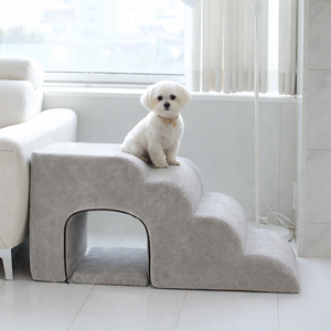 [AllmioPet] Escalier pour animaux de compagnie 4 marches 3 en 1 style grotte gris AMP C4 GR, escalier intérieur pour chien, chat, chiot, chaton, animal de compagnie senior, meubles d'accès - Product Image 2