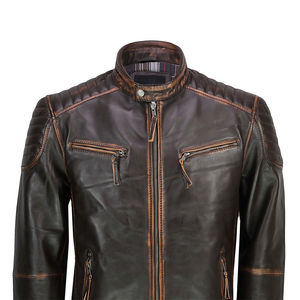 Veste de bombardier en toile PU véritable pour hommes, moto, col montant, style vintage, capuche - Product Image 2