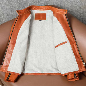 แจ็กเก็ตหนังผู้ชายแบบลำลองกันลมมีปกสองชั้นดีไซน์ใหม่ - Product Image 3