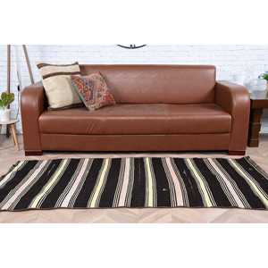 Alfombra Turca, Alfombra Decorativa de 2.8x6.3 pies, Alfombra Vintage de Lana Ikat Negra - Product Image 5