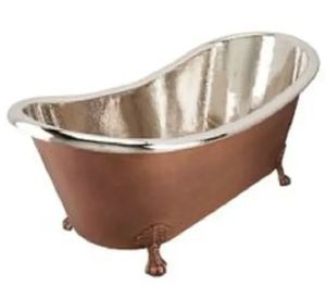 Bañera de cobre independiente con base faldón, pulido de níquel en el interior, martillado de lujo para baños de villas - Product Image 6