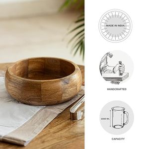 Tazón decorativo de madera de gran tamaño, ocho pulgadas de diámetro, hecho a mano, madera natural, centro de mesa para servir en la cocina, decoración del hogar - Product Image 3