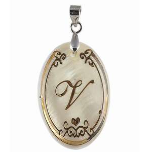 Regina Alphabet V Shell Pendant <b>Gold</b> Plated Zinc Alloy Religious Style 24K Stainless Steel Jewelry with <b>Number</b> Pattern - Product Image 1