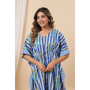 Kaftan Fayra Riviera Bloom Azure - Taille unique - 100% coton - Product Image 1