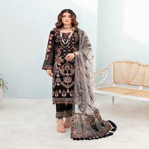 Vestidos Eid, vestidos de fiesta pesados para mujer con gasa bordada, trajes Punjabi de tres piezas de Ramsha Vol, vestido largo Maxi de 2017 - Product Image 5