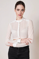 Blouse et tablier blancs à col montant pour femme grande taille, style Dirndl bavarois traditionnel pour l'Oktoberfest, en mousseline respirante, à manches courtes boutonnées