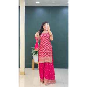 ชุดคุर्ตาปาลาซโซสำหรับผู้หญิง ผ้าจอร์เจตต์เทียมเนื้อหนัก ปักลายด้วยเลื่อม เหมาะสำหรับงานปาร์ตี้ ใส่ได้ทุกฤดู - Product Image 1