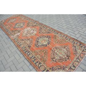 พรมตุรกีวินเทจเป็นมิตรกับสิ่งแวดล้อมกองกลางสีส้มสีฟ้าการออกแบบปะติดปะต่อกัน4.2 x 12.1ft แบนสานขนสัตว์ยางหนุนหลังห้องรับประทานอาหาร - Product Image 4