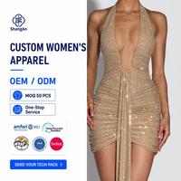 Proveedor Mayorista de Vestidos Mini Bodycon con Cuello en V y Espalda Descubierta, Diseño Drapeado, Servicio ODM OEM de Fábrica para Marcas de Diseñadores