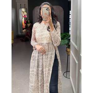 Charming <b>White</b> <b>Chiffon</b> Nayra Cut Dress with Animal Print for Event Wear Kurti - Product Image 4