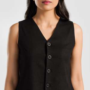 Chaleco Largo Tejido para Mujer, Color Negro, con Botones y Bordados Decorativos, Estilo Vintage, Talla Grande, Relleno de Cuero - Product Image 5