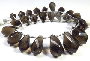 Lot de 26 perles de pierres précieuses naturelles en quartz fumé marron, coupe à facettes, 9 ", briolette fantaisie, gouttes torsadées 11-18mm - Product Image 5