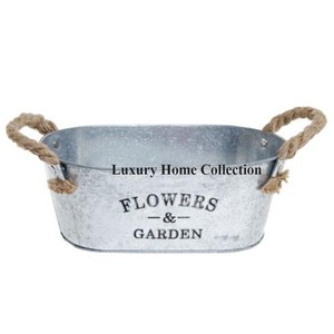 Most Fancy Unique Designer Galvanized Metal Luxury Look Pots and Planters With Rope Handles Garden Ware <b>Accessories</b> Supplies - Product Image 1
