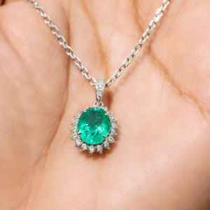 Juego de Joyería de Lujo con Zafiro Cultivado en Laboratorio, Plata de Ley 925, Anillo Halo, Aretes y Colgante para Mujer, para Bodas y Regalos - Product Image 1