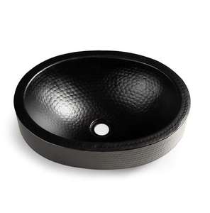 Évier de salle de bains en cuivre de forme ronde en métal enduit noir pour hôtels et villas - Product Image 1