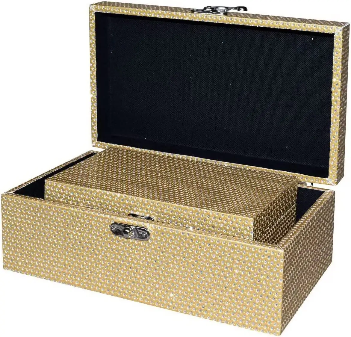 多機能ゴールドグリッターレザー装飾収納ボックスファッションジュエリー木製ボックス防水
