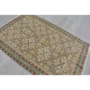 Alfombra turca clásica verde marrón Vintage 4,3x6,7 pies diseño de retazos algas marinas de lana con respaldo de látex para sala de estar de Casa adolescente - Product Image 4