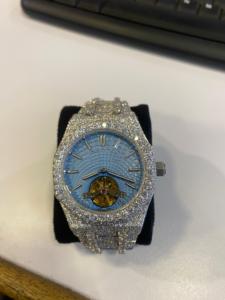 นาฬิกาสปอร์ตสุดหรูทำจากสเตนเลสสตีลสายหนังแอนะล็อกแบบแอนะล็อกประดับเพชรแนวฮิปฮอป VVS Moissanite - Product Image 2