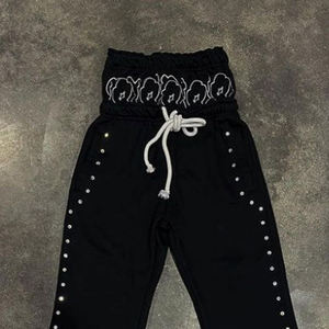 Pantalones Deportivos Holgados de Fabricante OEM, Pantalones Deportivos Negros Personalizados con Cintura Alta Doble, Pantalones Deportivos con Pedrería para Hombre - Product Image 3