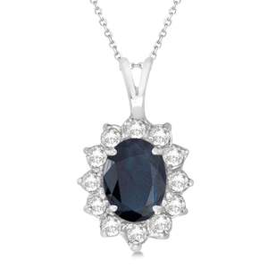 Pendentif en or blanc 14 carats avec saphir bleu et diamants, pendentifs et breloques en diamants de 1,70 ct - Product Image 2