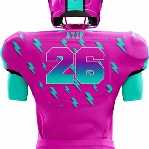 Ensemble d'uniformes personnalisables de football américain rose turquoise pour hommes, pantalons courts en jersey sergé respirants et durables OEM - Product Image 3