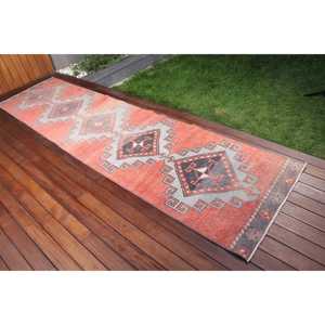 2.7x10.8 ft Rug, Turkish Rug, Vintage <b>Red</b> <b>Wool</b> Ombr Rug - Product Image 2
